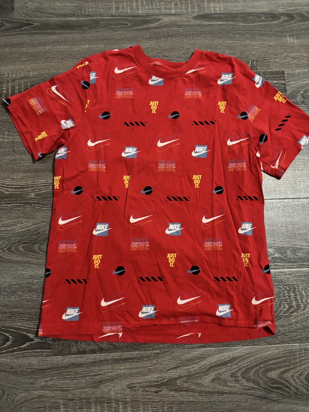 Nike Red Graphic Logo All-Over Print Tee